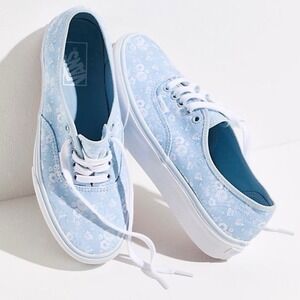VANS Authentic Platform Baby Blue & White Floral Lace-Up Sneakers | Women 10.5